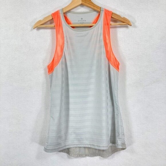 🔥 3/$15 🔥 Athleta Mesh Motion Striped Athletic Active Tank Top Gray XS - Picture 2 of 6